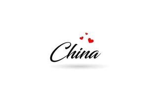 China naam land woord met drie rood liefde hart. creatief typografie logo icoon ontwerp vector