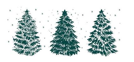 kerstboom set, met de hand getekende illustraties. vector