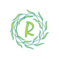 brief r met circulaire groen blad logo vector icoon symbool illustratie ontwerp sjabloon