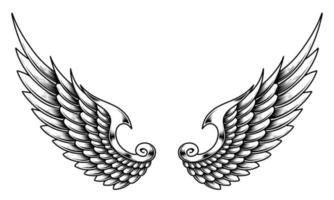 een zwart en wit illustratie van een paar- van engel Vleugels vector
