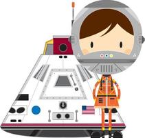 schattig tekenfilm ruimte astronaut met ruimte capsule vector