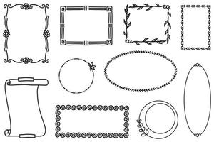 handgetekende set zwart-wit doodle rechthoek frames vector