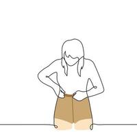vrouw zetten Aan vleeskleurig nylon- panty - een lijn tekening vector. concept vrouw zetten Aan panty vector