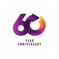 60 jaar verjaardag kleurovergang paarse vector sjabloon ontwerp illustratie