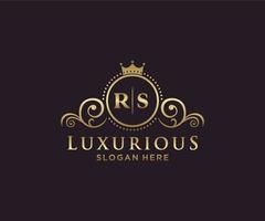 eerste rs brief Koninklijk luxe logo sjabloon in vector kunst voor restaurant, royalty, boetiek, cafe, hotel, heraldisch, sieraden, mode en andere vector illustratie.