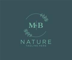 eerste mb brieven botanisch vrouwelijk logo sjabloon bloemen, bewerkbare premade monoline logo geschikt, luxe vrouwelijk bruiloft branding, zakelijk. vector
