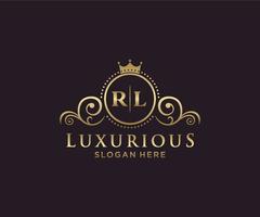 eerste rl brief Koninklijk luxe logo sjabloon in vector kunst voor restaurant, royalty, boetiek, cafe, hotel, heraldisch, sieraden, mode en andere vector illustratie.