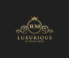 eerste rm brief Koninklijk luxe logo sjabloon in vector kunst voor restaurant, royalty, boetiek, cafe, hotel, heraldisch, sieraden, mode en andere vector illustratie.