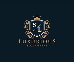 eerste sl brief Koninklijk luxe logo sjabloon in vector kunst voor restaurant, royalty, boetiek, cafe, hotel, heraldisch, sieraden, mode en andere vector illustratie.