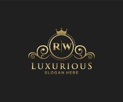 eerste rw brief Koninklijk luxe logo sjabloon in vector kunst voor restaurant, royalty, boetiek, cafe, hotel, heraldisch, sieraden, mode en andere vector illustratie.