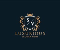 eerste sv brief Koninklijk luxe logo sjabloon in vector kunst voor restaurant, royalty, boetiek, cafe, hotel, heraldisch, sieraden, mode en andere vector illustratie.