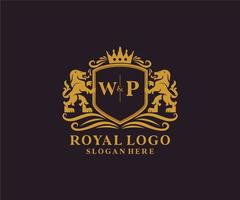 eerste wp brief leeuw Koninklijk luxe logo sjabloon in vector kunst voor restaurant, royalty, boetiek, cafe, hotel, heraldisch, sieraden, mode en andere vector illustratie.