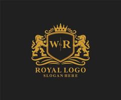 eerste wr brief leeuw Koninklijk luxe logo sjabloon in vector kunst voor restaurant, royalty, boetiek, cafe, hotel, heraldisch, sieraden, mode en andere vector illustratie.