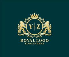 eerste yz brief leeuw Koninklijk luxe logo sjabloon in vector kunst voor restaurant, royalty, boetiek, cafe, hotel, heraldisch, sieraden, mode en andere vector illustratie.