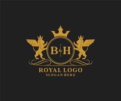 eerste bh brief leeuw Koninklijk luxe heraldisch, wapen logo sjabloon in vector kunst voor restaurant, royalty, boetiek, cafe, hotel, heraldisch, sieraden, mode en andere vector illustratie.