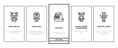 monster grappig schattig buitenaards wezen onboarding pictogrammen reeks vector