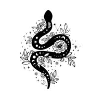 hemel- slang. hemel- slang. bloemen slang, zwart slang met bloemen. mysticus dier, maan bloemen slang, heks mystiek grafisch element. geestelijk vector illustratie. schattig halloween slang.