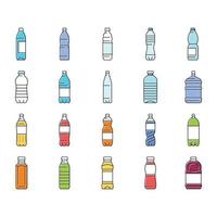 fles plastic water drinken leeg pictogrammen reeks vector