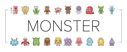 monster grappig schattig buitenaards wezen pictogrammen reeks vector