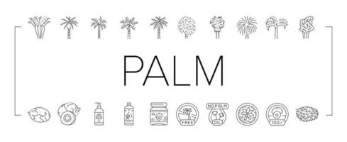 palm olie boom blad fabriek pictogrammen reeks vector