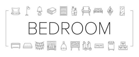 slaapkamer kamer interieur bed pictogrammen reeks vector