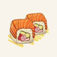 traditioneel Japans voedsel sushi hand- getrokken restaurant illustratie vector