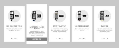 USB kabel en haven aankopen onboarding pictogrammen reeks vector