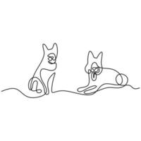 doorlopende lijntekening van minimalistische stijl met twee honden. rasechte hond mascotte concept voor stamboom vriendelijk huisdier pictogram. het concept van dieren in het wild, huisdieren, veterinair. vector illustratie