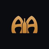 brief aa logo met wijn fles ontwerp vector illustratie Aan zwart achtergrond. wijn glas brief aa logo ontwerp. mooi logotype ontwerp voor wijn bedrijf branding.