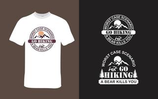 wandelen t-shirt ontwerp onderzoeken logo t-shirt ontwerp Gaan hiking. wandelen t-shirt ontwerpen voor berg wandelaars vector