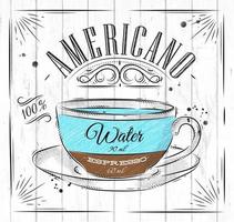 poster koffie americano in wijnoogst stijl tekening Aan hout achtergrond vector