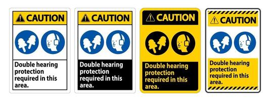 waarschuwingsteken dubbele gehoorbescherming vereist in dit gebied met oorkappen en oordopjes vector