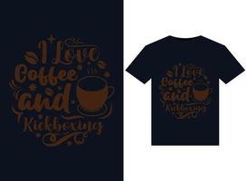 ik liefde koffie en kickboksen illustraties voor drukklare t-shirts ontwerp vector