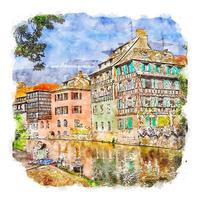 straatsburg frankrijk aquarel schets hand getekende illustratie vector