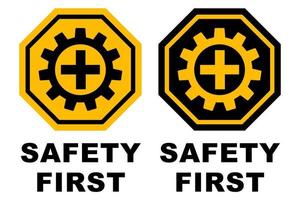 veiligheid eerste zeshoekig logo ontwerp afdrukbare bewegwijzering voor veilig arbeiders Bij bouw banier vector