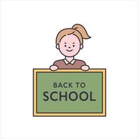 een schattig klein meisje houdt een schoolbord vast. platte ontwerpstijl minimale vectorillustratie. vector