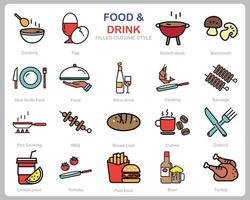 eten en drinken pictogrammenset voor website, document, posterontwerp, afdrukken, toepassing. eten en drinken concept pictogram gevuld kaderstijl. vector