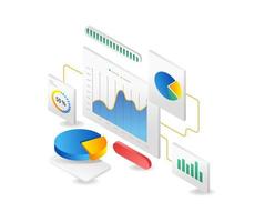 isometrische vlak 3d illustratie concept van gegevens analyzer scherm vector