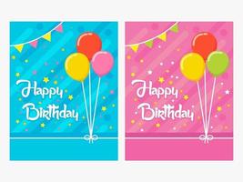 gelukkige verjaardagskaart, blauwe en roze verjaardagskaart met kleurenthema vector