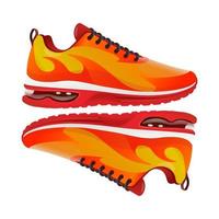 rennen schoenen vector illustratie met brand vorm geel en rood geïsoleerd Aan wit achtergrond