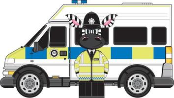 tekenfilm klassiek Brits zebra politieagent en Politie busje vector