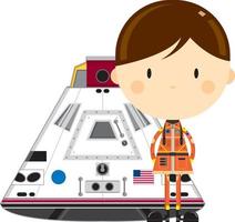 schattig tekenfilm ruimte astronaut met ruimte capsule vector