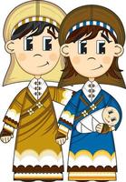 tekenfilm Maria en Joseph met baby Jezus Christus bijbels illustratie vector