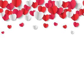 Valentijnsdag achtergrond, papier hartjes op witte achtergrond vector