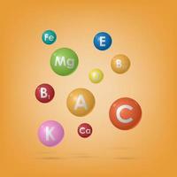 essentieel vitamine- en mineralencomplex, geneeskunde en gezondheid, vectorillustratie vector