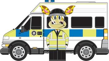 tekenfilm klassiek Brits giraffe politieagent en herrie Politie busje vector
