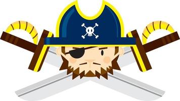 tekenfilm roekeloos piraat gezagvoerder met gekruiste Zwaarden vector