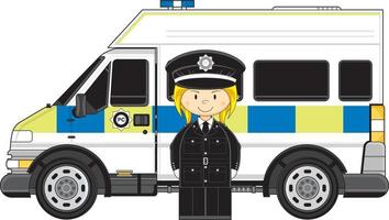 tekenfilm klassiek Brits politievrouw en Politie busje vector