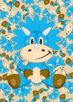 tekenfilm blauw krijt periode triceratops dinosaurus karakter vector