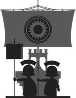 Romeins soldaten en oorlogsschip in silhouet geschiedenis illustratie vector